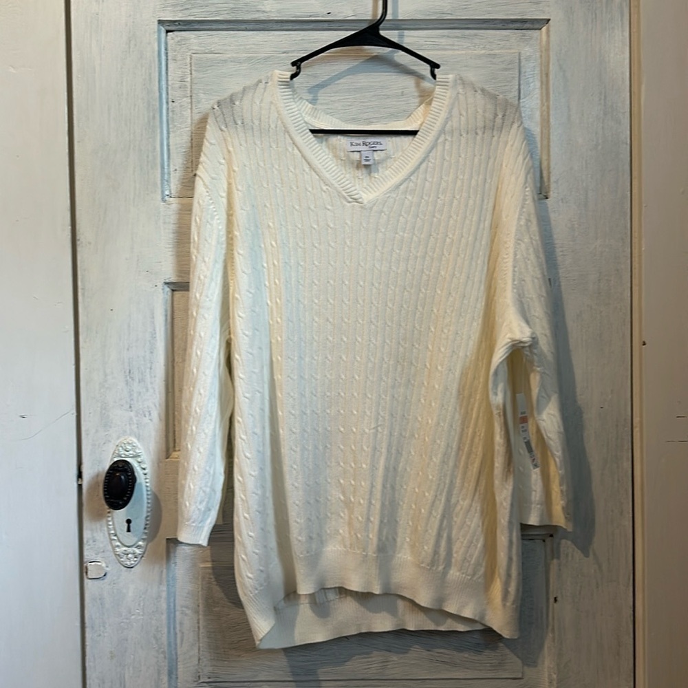 2X22 NWT Women’s Kim Rogers Curvy White Atlas Ivory Cable Knit Sweater Size 2X
